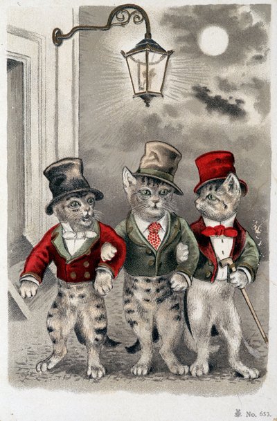 Katzen in Szene - Postkarte Anfang 20. Jahrhundert. von French School