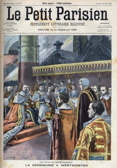 Zeremonie der Krönung in Westminster: König Edward VII. (1841-1910) und Alexandra von Dänemark (1844-1925), in "Le Petit Parisien" von French School