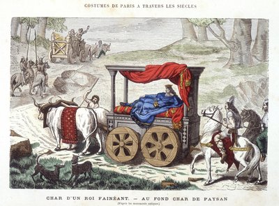 Wagen eines faulen Königs und Wagen eines Bauern - aus „Paris durch die Jahrhunderte“ 1881 von French School