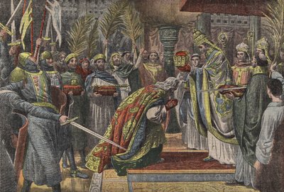 Karl der Große wird von Papst Leo III. gekrönt in Le Pelerin von French School