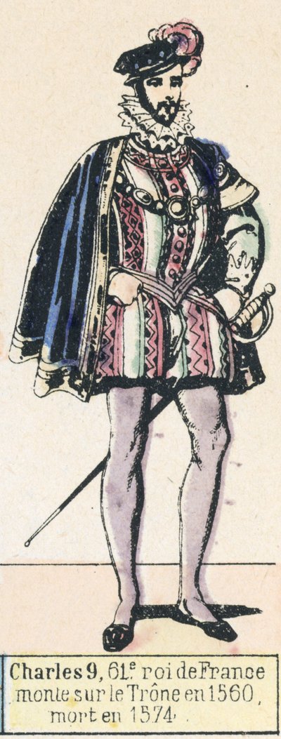 Karl IX, 61. König von Frankreich, bestieg den Thron 1560, gestorben 1574 (kolorierte Gravur) von French School
