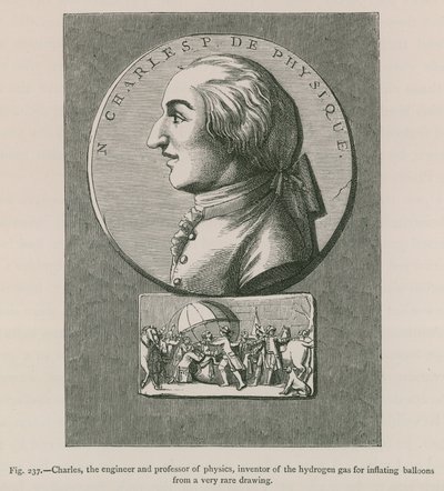 Charles, der Ingenieur und Professor der Physik, Erfinder des Wasserstoffgases zur Ballonfüllung (nach einer sehr seltenen Zeichnung) von French School