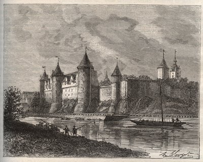 Schloss Josselin - Morbihan in der Bretagne - Gravur in „La France illustree: Geographie, Geschichte, statistische Verwaltung“ von V.A. Malt-Brown. 1884 von French School