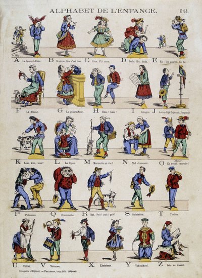 Kindheitsalphabet. Bild von Epinal, 19. Jahrhundert von French School
