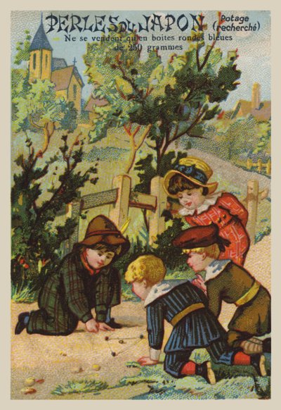 Kinder spielen Murmeln (Chromolithografie) von French School