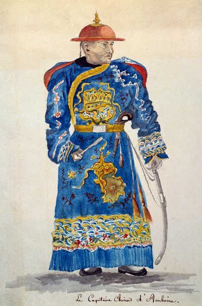 Chinesischer Kapitän von Ambon, Molukken, Aquarell von Jules-Louis Lejeune, basierend auf 