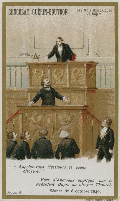 Chocolat Guerin-Boutron Sammelkarte, Historische Wörter Serie von French School