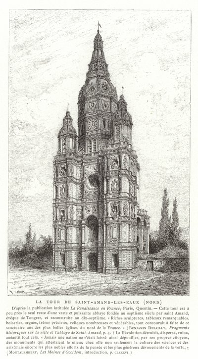 Kirchturm der Abtei Saint-Amand-les-Eaux, Frankreich von French School