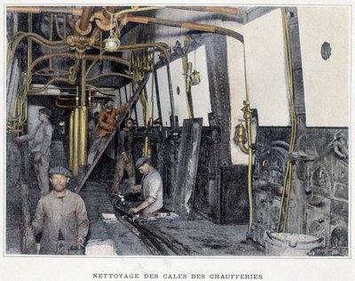 Reinigung der Kesselräume - in „Album militaire - Marine: La vie à bord“ von French School