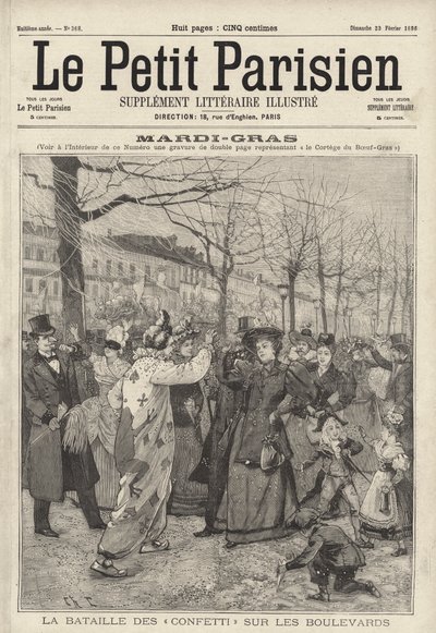 Konfettischlacht auf den Boulevards von Paris am Mardi Gras von French School