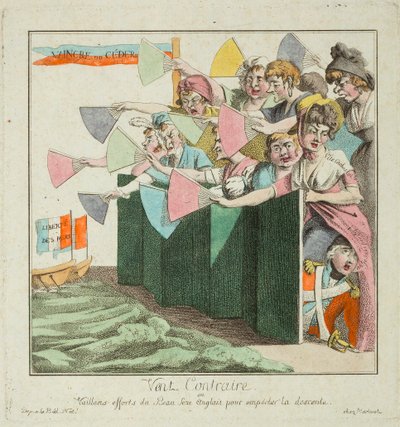 Gegenwind oder tapfere Bemühungen des englischen schönen Geschlechts, die Invasion zu verhindern von French School