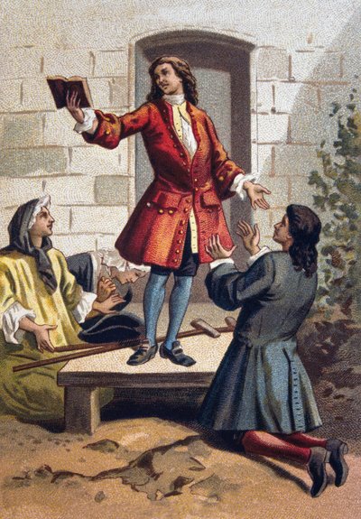 Konvulsionäre Praktiken (Konvulsionäre von Saint-Médard) - Jansenismus: die Konvulsionäre (jansenistische Fanatiker) des Friedhofs Saint-Médard unter Ludwig XV. Chromolithographie ca. 1890. von French School