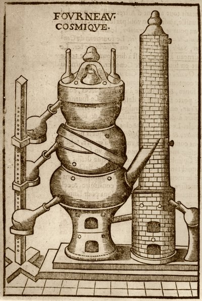 Kosmischer Ofen, aus La Theotechnie Ergocosmique von Annibal Barlet (1653), illustriert in einer Geschichte der Magie, veröffentlicht Ende des 19. Jahrhunderts von French School