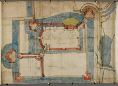 Cotton Augustus I ii 52, Ein farbiger Plan von Guînes Castle um 1540 von French School