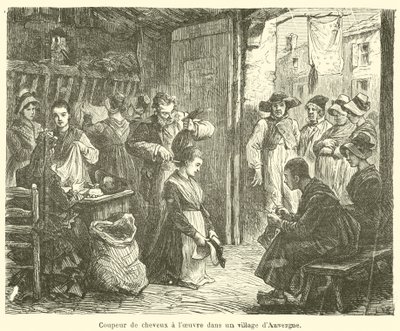 Haarschneider bei der Arbeit in einem Dorf in der Auvergne von French School