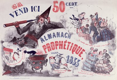 Titelbild eines prophetischen Almanachs, der Nostradamus darstellt, 1855 von French School