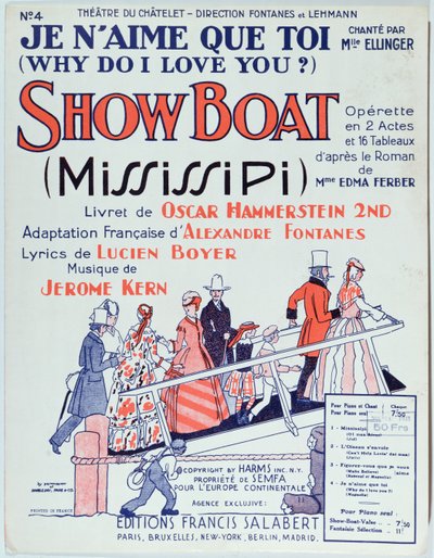 Titelblatt der Partitur der Operette Showboat, produziert im Theatre du Chatelet 1928 von French School