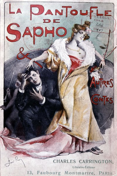 Titelbild des populären Romans „Saphos Pantoffel und andere Geschichten“, ed. Carrington, Paris, Ende des 19. Jahrhunderts - B.N. von French School