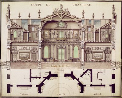 Querschnittsplan des Schlosses von Marly, 1714 von French School