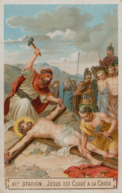 Kreuzigung: Jesus wird ans Kreuz genagelt. Die elfte Station des Kreuzwegs von French School