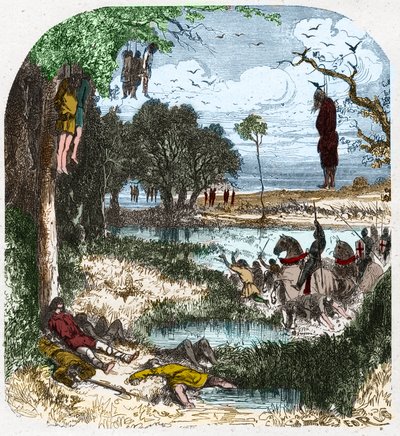 Kreuzzug der Hirten im Jahr 1251: Kreuzzug der "kleinen Leute", Bauern; er wurde 1251 durch die Gefangenschaft von Ludwig dem Heiligen während des siebten Kreuzzugs provoziert. Gravur in "Histoire De France En Cent Tableaux" von Paul Lehugeur, 1891. von French School