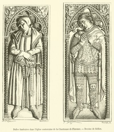 Grabplatten in der unterirdischen Kirche der Kartause von Florenz von French School