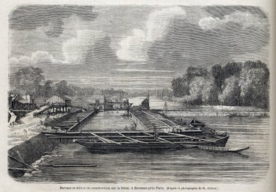 Dammbruch an der Seine in Suresnes 1866 - Gravur - Le Monde Illustré 1866 von French School