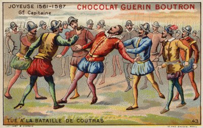Tod von Anne, Herzog von Joyeuse, in der Schlacht von Coutras (Chromolithografie) von French School