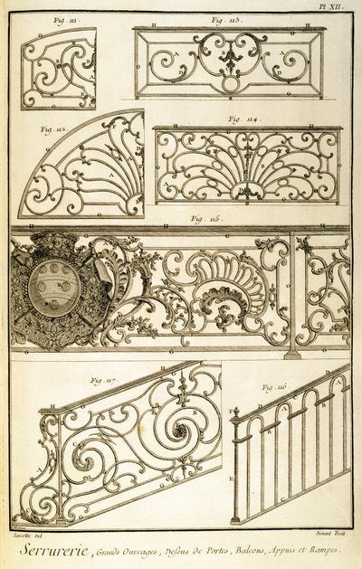 Dekoratives Eisenwerk, aus Diderots Enzyklopädie, veröffentlicht 1771 von French School
