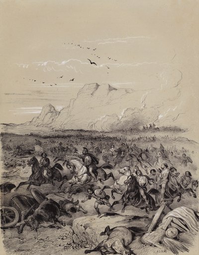 Niederlage der eindringenden Kimbern durch den römischen General Gaius Marius in der Schlacht von Vercellae, Italien von French School