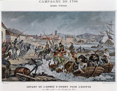 Abreise der Orientarmee nach Ägypten - in „Victoires et Conquêtes des Armées Françaises“, Paris, n.d. von French School