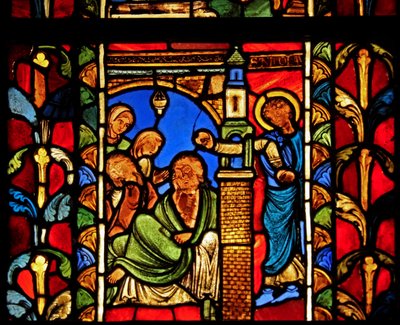 Eine Szene aus dem Leben des St. Nikolaus: Der Heilige hinterlässt einem Mann Geld, um seine Töchter vor der Prostitution zu bewahren von French School