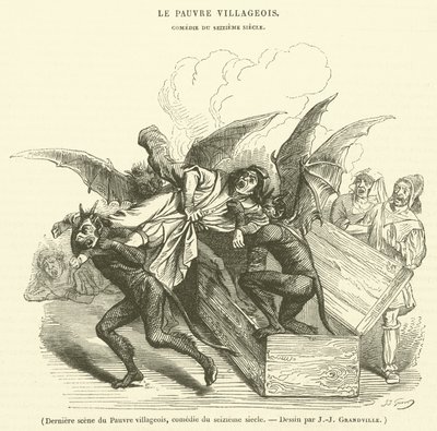 Letzte Szene aus Der arme Dorfbewohner, Komödie des 16. Jahrhunderts von French School