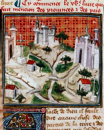 Von den Provinzen und Ländern der Erde. Präsentation des Bandes, der sich auf die Territorien und die Geschichte der Provinzen und Länder bezieht. Miniatur aus 