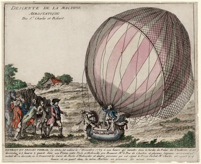 Descente de la Machine Aerostatique des Srs. Charles et Robert, veröffentlicht 1783 von French School
