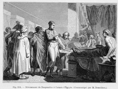 Desgenettes Hingabe an die Armee Ägyptens (gibt sein Blut) - Gravur von French School