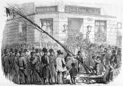 Zerstörung von Freiheitsbäumen (Februar - März 1850) - in „Zeitgenössische Geschichte Frankreichs“, Hachette, Paris von French School