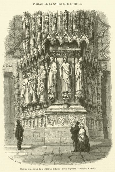 Detail des großen Portals der Kathedrale von Reims, linkes Joch von French School