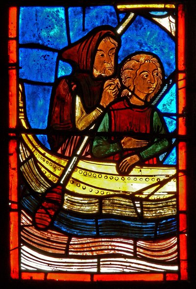Detail eines Fensters, das Szenen aus dem Leben der Hl. Maria von Ägypten darstellt von French School