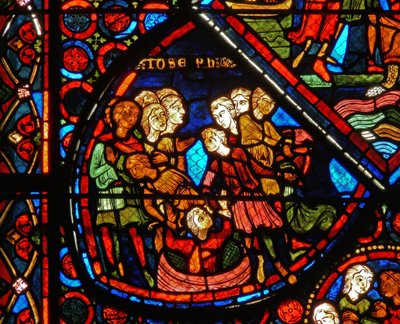 Detail aus einem Fenster mit Szenen aus der Geschichte von Joseph von French School