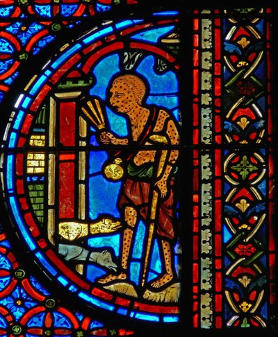 Detail eines Fensters, das das Gleichnis von Lazarus und Dives darstellt (Detail) von French School
