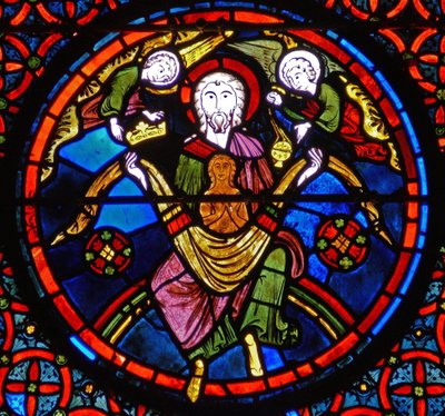 Detail eines Fensters, das das Gleichnis von Lazarus und Dives darstellt: Lazarus im Schoß Abrahams (Detail) von French School