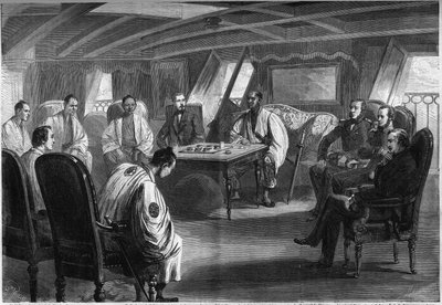 Diplomatische Konferenz an Bord des französischen Schiffes „Semiramis“, um die Krise zwischen Japan und Großbritannien zu lösen, 2. Juli von French School