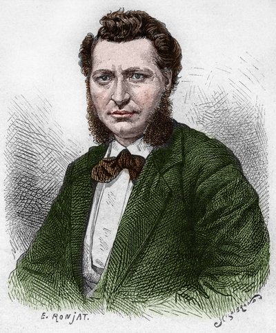 Entdeckung Kanadas: Porträt von Louis Riel (1844-1885), kanadischer Politiker und Verteidiger des Métis-Volkes. In „La nouvelle France“ von Eugene Guenin von French School