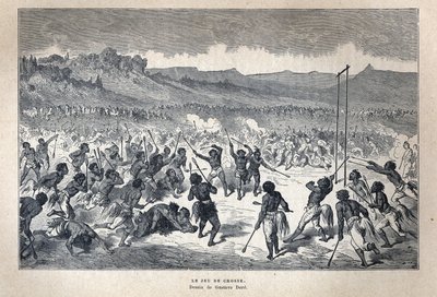 Entdecktes Kanada: Sport. Das Lacrosse-Spiel der amerikanischen Indianer. Zeichnung von Gustave Doré. Gravur aus dem späten 19. Jahrhundert in „La nouvelle France“ von Eugene Guenin von French School