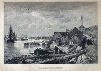 Entdeckung Kanadas: Hafen von Saint-Pierre in Neufundland. Zeichnung von Weber nach einem Foto. Gravur aus dem späten 19. Jahrhundert in „La nouvelle France“ von Eugène Guénin von French School