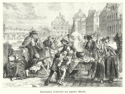 Verteilung von Lebensmitteln an hungernde Bauern von French School