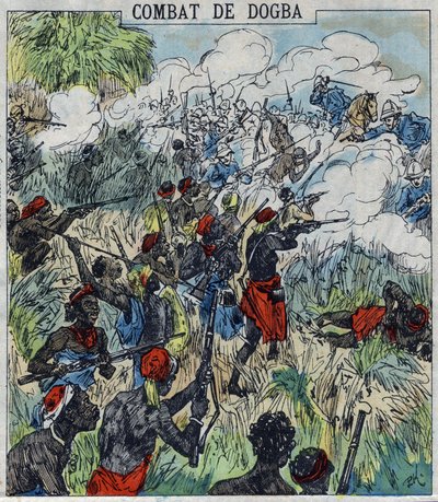 Schlacht von Dogba zwischen der Expeditionsarmee von General Dodds und den Truppen von Behanzin. Dahomey von French School
