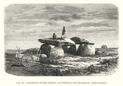 Dolmen von Pennou Kreach, in Plouneour Trez, Finistère, überdachter Gang von French School