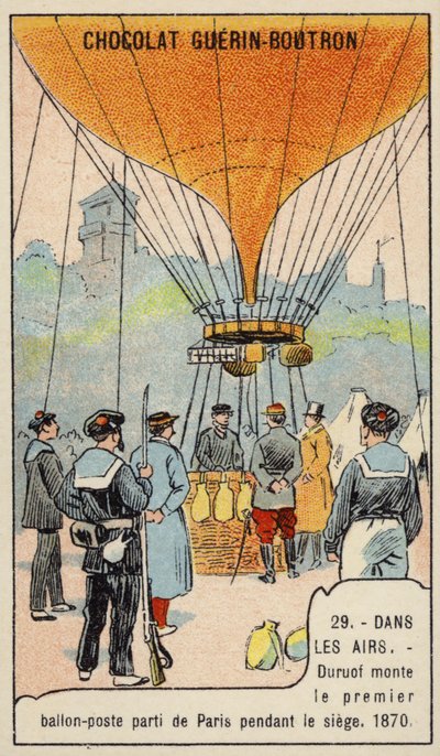 Duruof macht den ersten Postballonflug während der Belagerung von Paris von French School